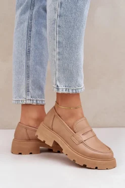 Mokasyny Damskie Z Eko Skóry Beżowe Sendall