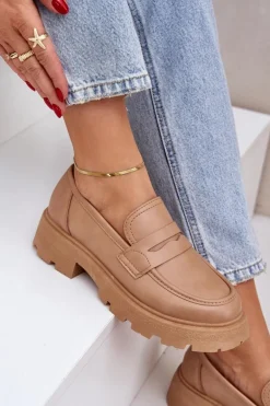 Mokasyny Damskie Z Eko Skóry Beżowe Sendall