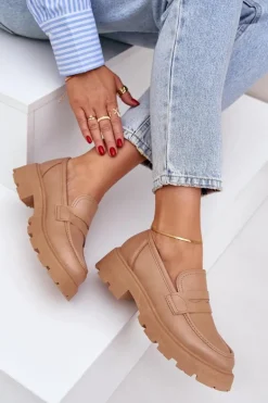 Mokasyny Damskie Z Eko Skóry Beżowe Sendall