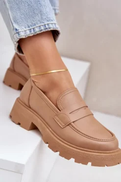 Mokasyny Damskie Z Eko Skóry Beżowe Sendall