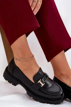 Mokasyny Damskie Z Eko Skóry Czarne Lomnela