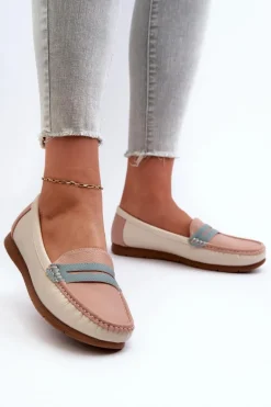 Mokasyny Damskie Z Eko Skóry Różowe Vikitara