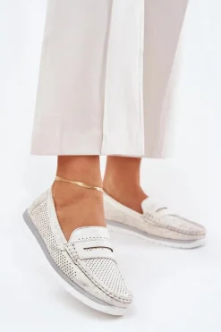 Mokasyny Damskie Z Eko Skóry Srebrne Bralithia