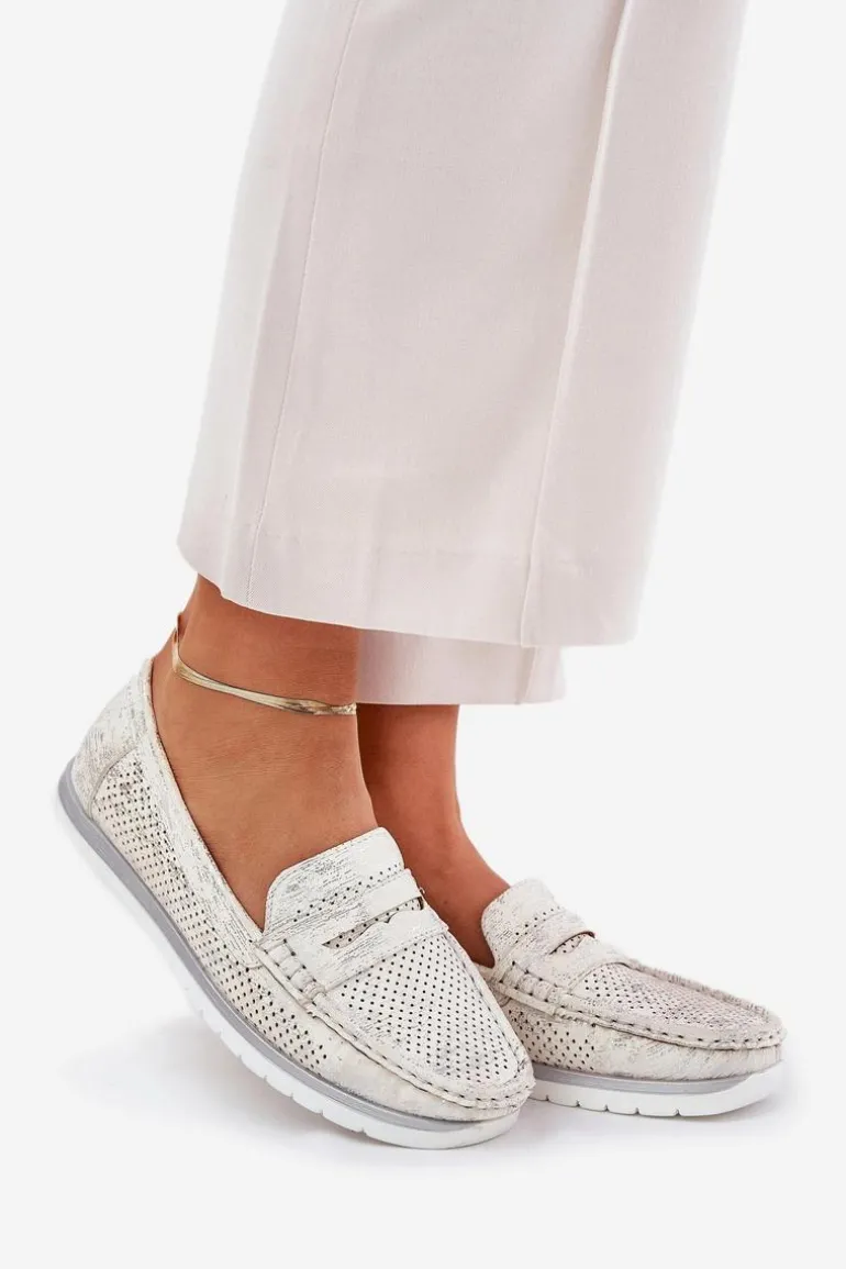 Mokasyny Damskie Z Eko Skóry Srebrne Bralithia