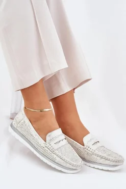 Mokasyny Damskie Z Eko Skóry Srebrne Bralithia