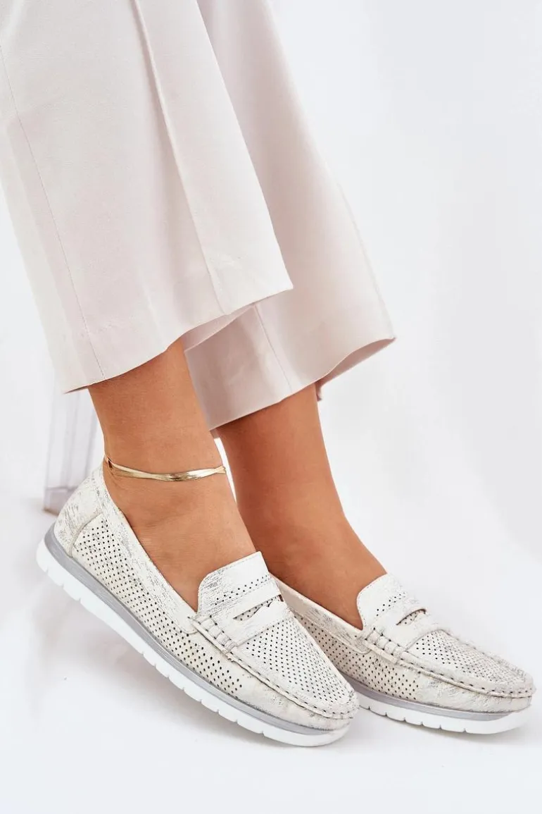 Mokasyny Damskie Z Eko Skóry Srebrne Bralithia