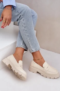 Mokasyny Damskie Z Eko Skóry Jasnobeżowe Sendall