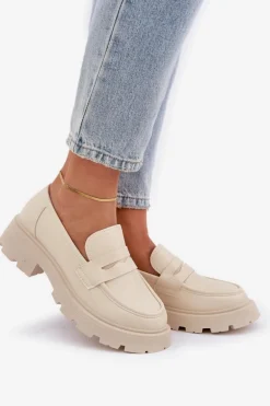 Mokasyny Damskie Z Eko Skóry Jasnobeżowe Sendall