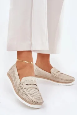 Mokasyny Damskie Z Eko Skóry Złote Bralithia