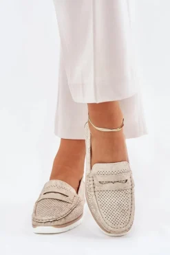 Mokasyny Damskie Z Eko Skóry Złote Bralithia