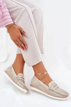 Mokasyny Damskie Z Eko Skóry Złote Bralithia