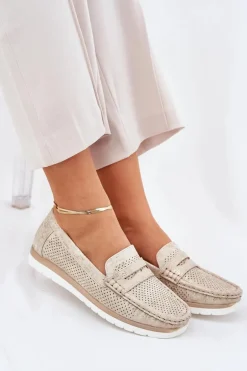 Mokasyny Damskie Z Eko Skóry Złote Bralithia