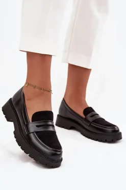 Mokasyny Damskie Z Eko Skóry Czarne Cailen