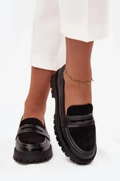 Mokasyny Damskie Z Eko Skóry Czarne Cailen