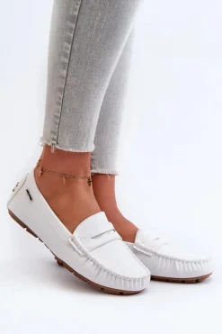 Mokasyny Damskie Z Eko Skóry Białe Rerceria
