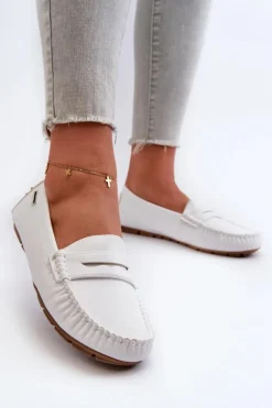 Mokasyny Damskie Z Eko Skóry Białe Rerceria