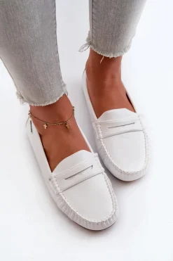 Mokasyny Damskie Z Eko Skóry Białe Rerceria