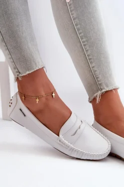 Mokasyny Damskie Z Eko Skóry Białe Rerceria