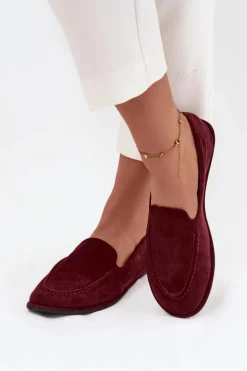 Mokasyny Damskie Z Eko Zamszu Płaskie Bordowe Miryelle