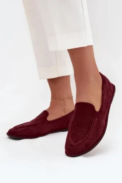 Mokasyny Damskie Z Eko Zamszu Płaskie Bordowe Miryelle