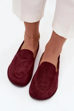 Mokasyny Damskie Z Eko Zamszu Płaskie Bordowe Miryelle