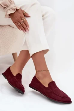 Mokasyny Damskie Z Eko Zamszu Płaskie Bordowe Miryelle