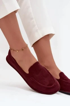 Mokasyny Damskie Z Eko Zamszu Płaskie Bordowe Miryelle