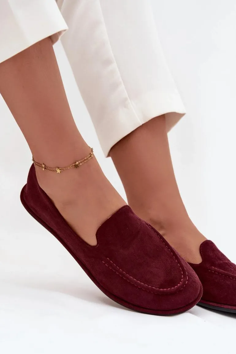 Mokasyny Damskie Z Eko Zamszu Płaskie Bordowe Miryelle