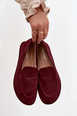 Mokasyny Damskie Z Eko Zamszu Płaskie Bordowe Miryelle