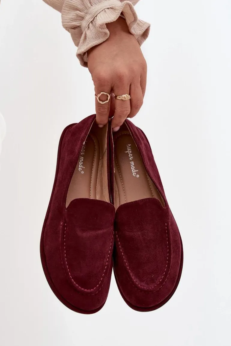 Mokasyny Damskie Z Eko Zamszu Płaskie Bordowe Miryelle