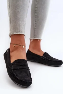 Mokasyny Damskie Z Eko Zamszu Czarne Rerceria