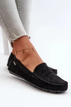 Mokasyny Damskie Z Eko Zamszu Czarne Rerceria