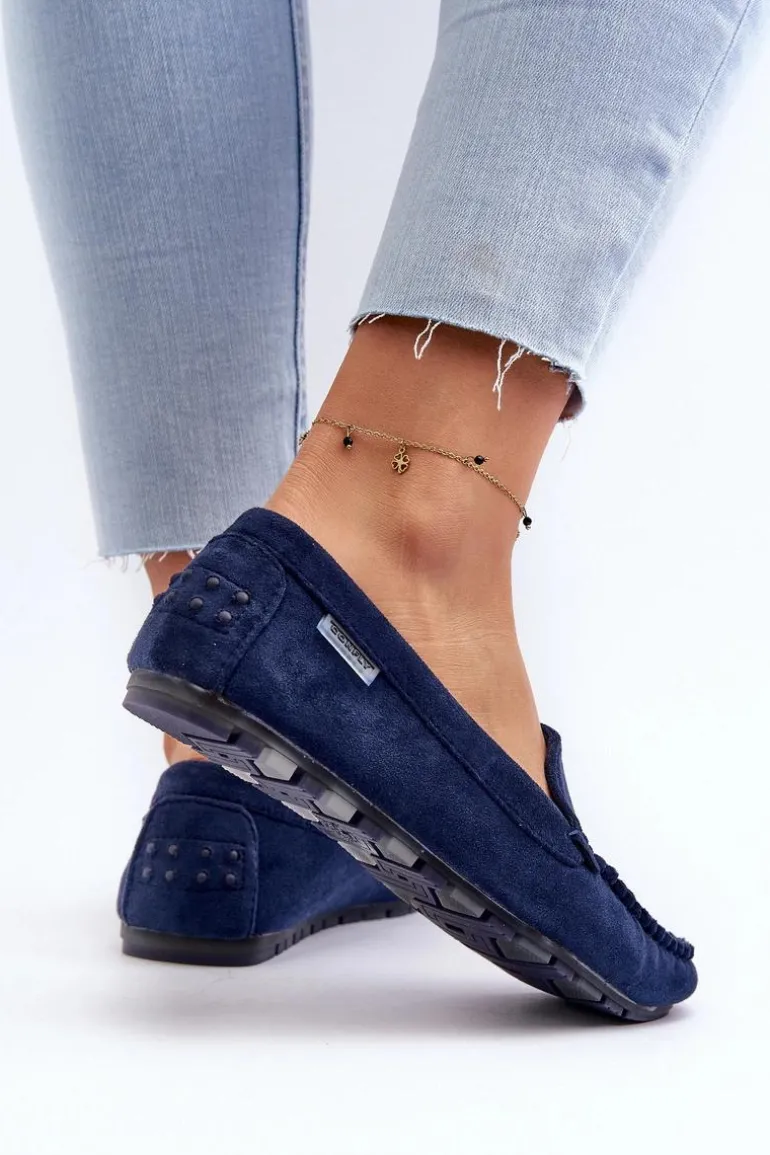 Mokasyny Damskie Z Eko Zamszu Granatowe Amrutia