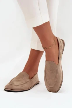 Mokasyny Damskie Z Eko Zamszu Płaskie Beżowe Miryelle