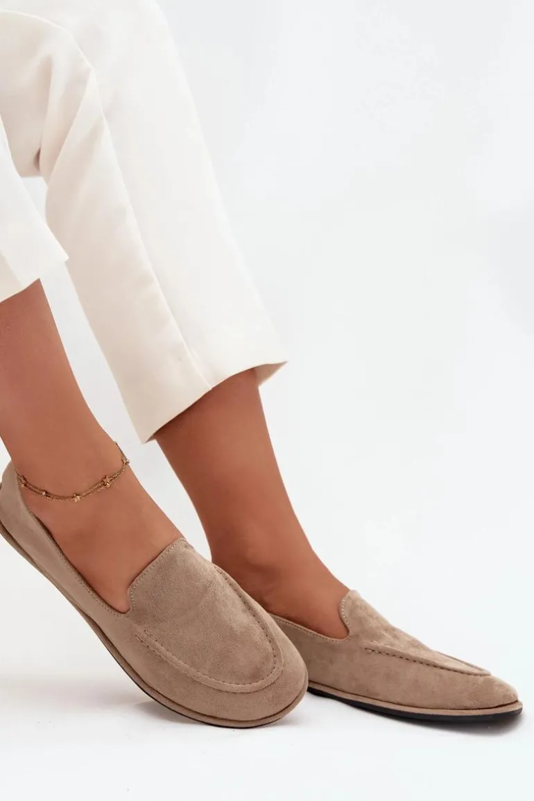 Mokasyny Damskie Z Eko Zamszu Płaskie Beżowe Miryelle