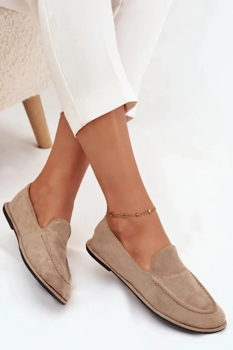 Mokasyny Damskie Z Eko Zamszu Płaskie Beżowe Miryelle