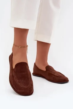 Mokasyny Damskie Z Eko Zamszu Płaskie Brązowe Miryelle