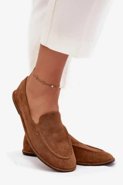 Mokasyny Damskie Z Eko Zamszu Płaskie Camel Miryelle