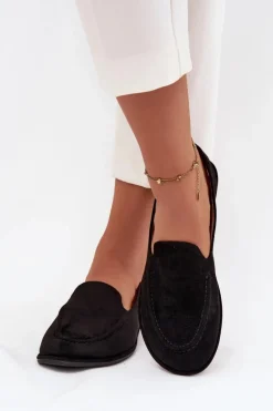 Mokasyny Damskie Z Eko Zamszu Płaskie Czarne Miryelle