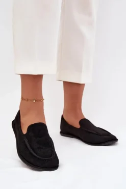 Mokasyny Damskie Z Eko Zamszu Płaskie Czarne Miryelle