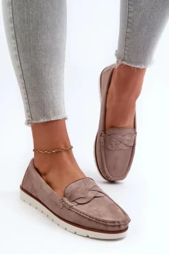 Mokasyny Damskie Z Eko Zamszu Ciemnobeżowe Nestalia
