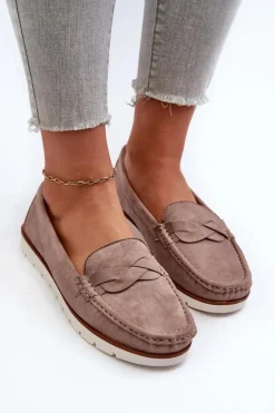 Mokasyny Damskie Z Eko Zamszu Ciemnobeżowe Nestalia