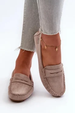 Mokasyny Damskie Z Eko Zamszu Jasnobeżowe Rerceria