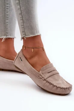Mokasyny Damskie Z Eko Zamszu Jasnobeżowe Rerceria