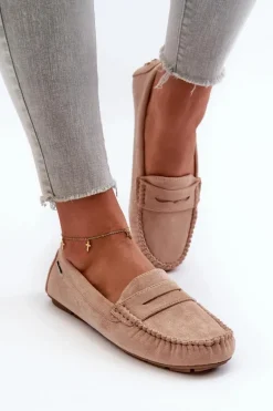 Mokasyny Damskie Z Eko Zamszu Beżowe Rerceria