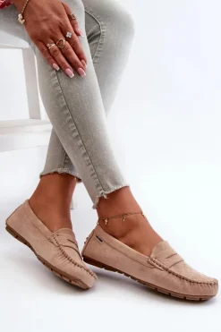 Mokasyny Damskie Z Eko Zamszu Beżowe Rerceria