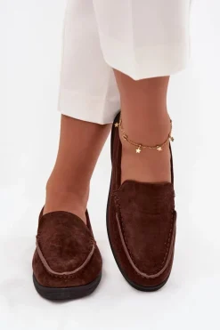 Mokasyny Damskie Z Eko Zamszu Czekoladowe Tynara