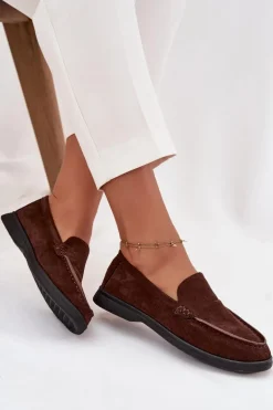 Mokasyny Damskie Z Eko Zamszu Czekoladowe Tynara