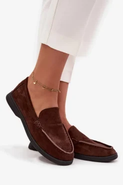 Mokasyny Damskie Z Eko Zamszu Czekoladowe Tynara