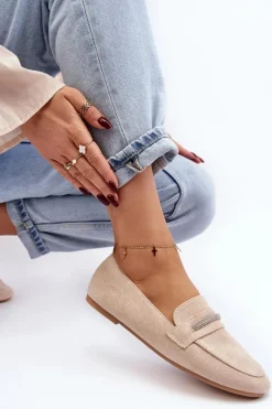 Mokasyny Damskie Z Ekozamszu Beżowe Ladite